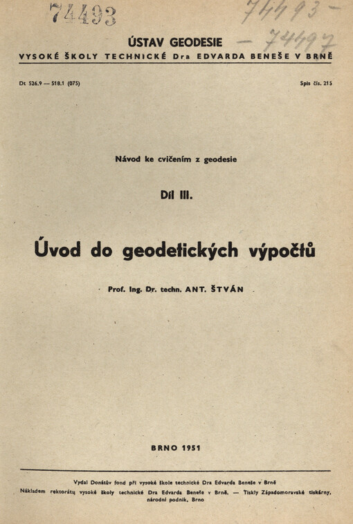 Návod ke cvičením z geodesie. Díl 3., Úvod do geodetických výpočtů