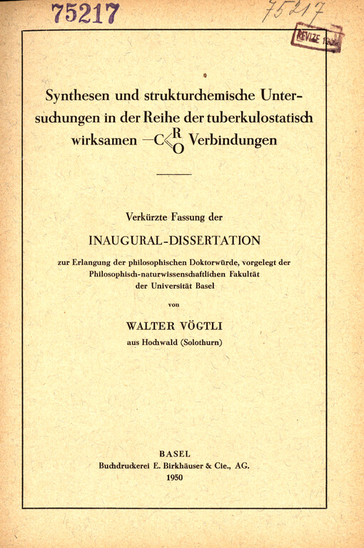 Synthesen und strukturchemische Untersuchungen in der Reihe der tuberkulostatisch wirksamen Verbindungen