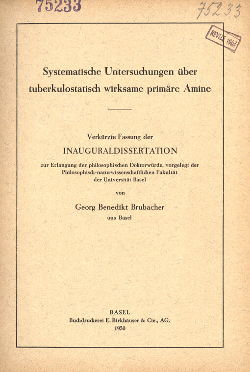 Systematische Untersuchungen über tuberkulostatisch wirksame primäre Amine