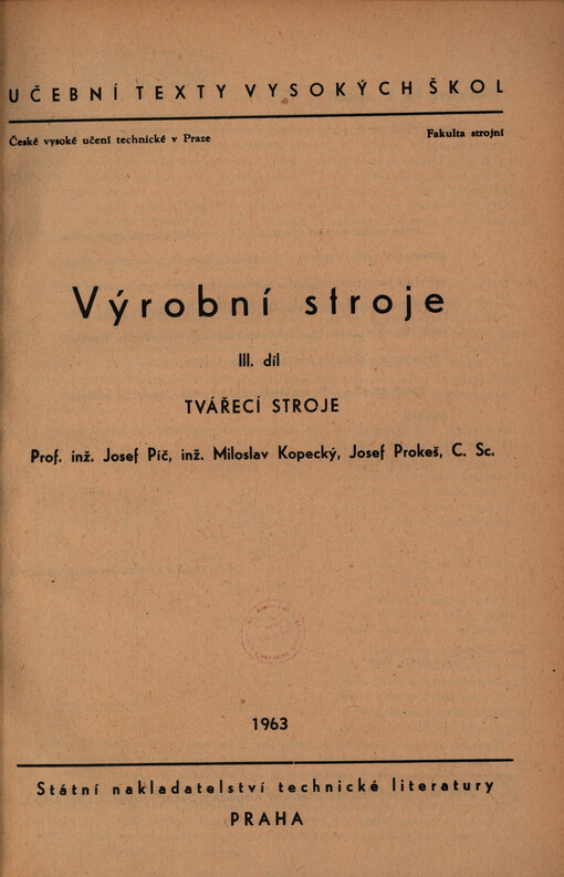 Výrobní stroje. 3. díl, Tvářecí stroje
