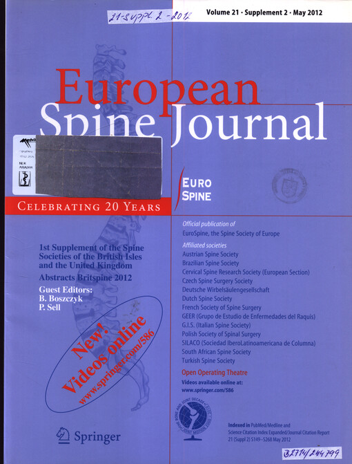 1st supplement of the spine societies of the British Isles and the United Kingdom : abstracts Britspine 2012 : May 2-4, 2012, Newcastle, United Kingdom