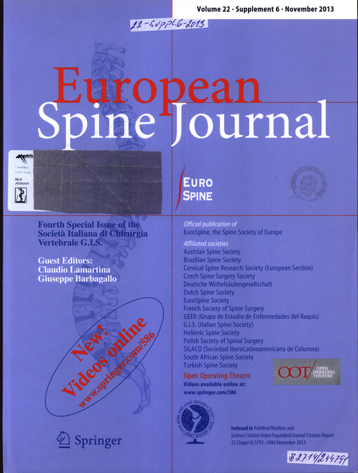Fourth special issue of the Societá Italiana di Chirurgia Vertebrale G.I.S.