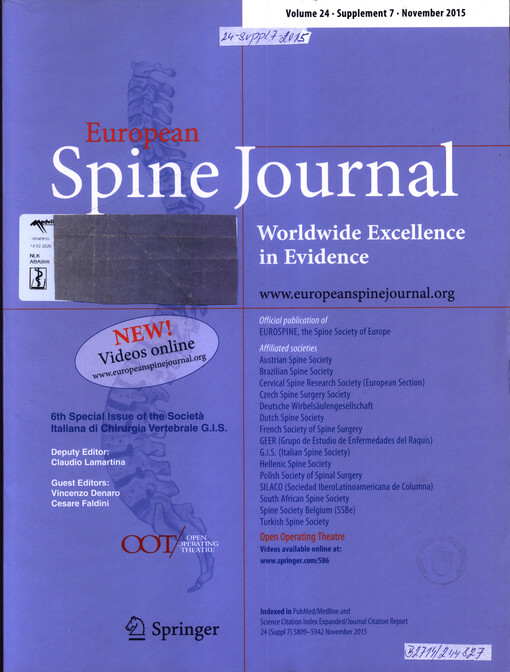 6th special issue of the Societá Italiana di Chirurgia Vertebrale G.I.S.