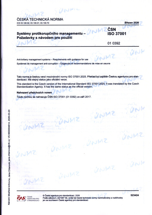Systémy protikorupčního managementu - Požadavky s návodem pro použití