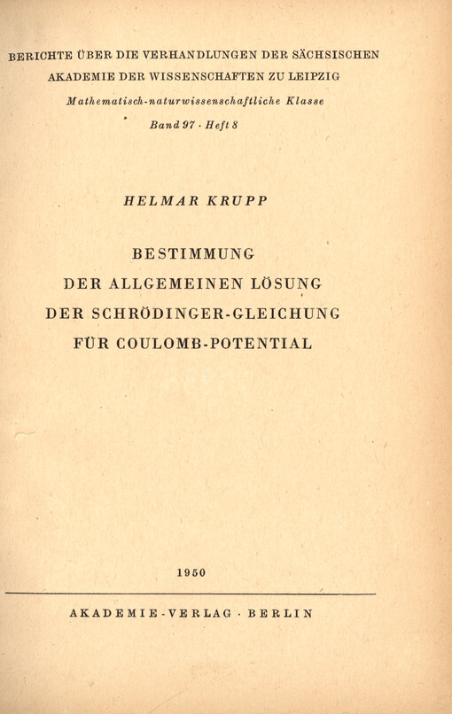 Bestimmung der allgemeinen Lösung der schrödinger-gleichung für coulomb-potential