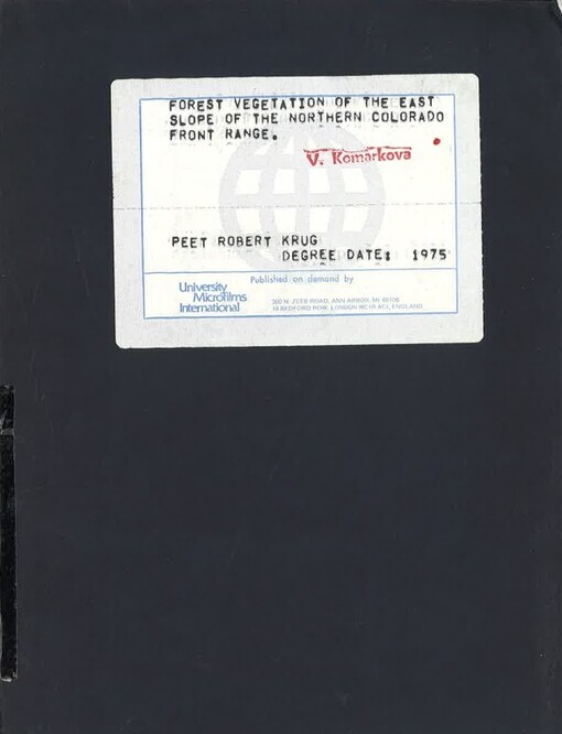 Forest vegetation of the east slope of the northern Colorado Front Range