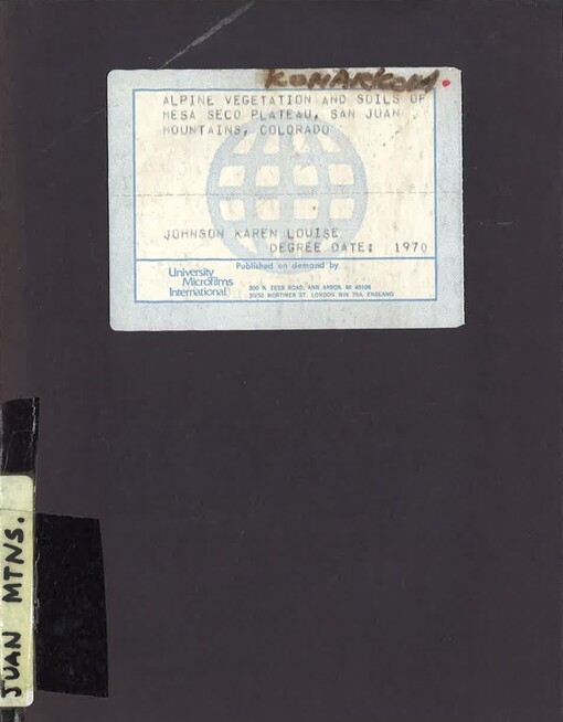 Alpine vegetation and soils of Mesa Seco Plateau, San Juan Mountains, Colorado