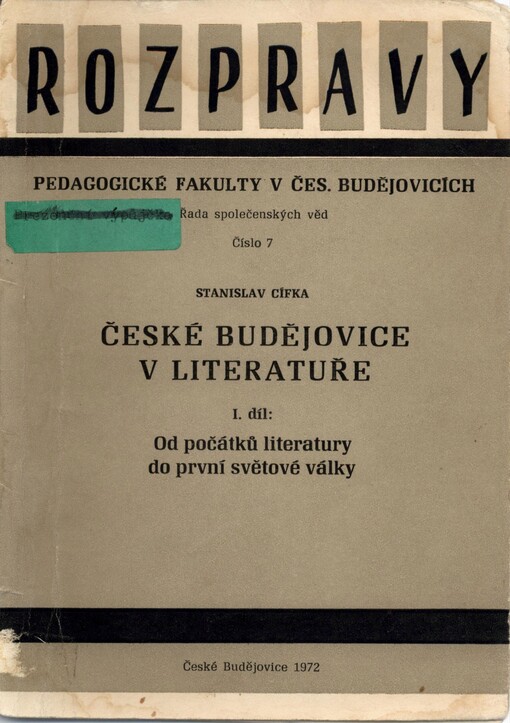 České Budějovice v literatuře. I. díl. Od počátků literatury do první světové války