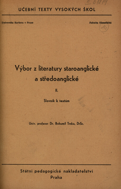 Výbor z literatury staroanglické a středoanglické. II., Slovník k textům