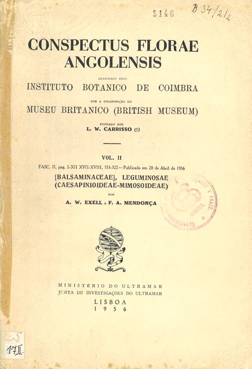 Conspectus florae Angolensis. Vol. II, Fasc. II, [Balsaminaceae], Leguminosae (Caesapinioideae-Mimosoideae)