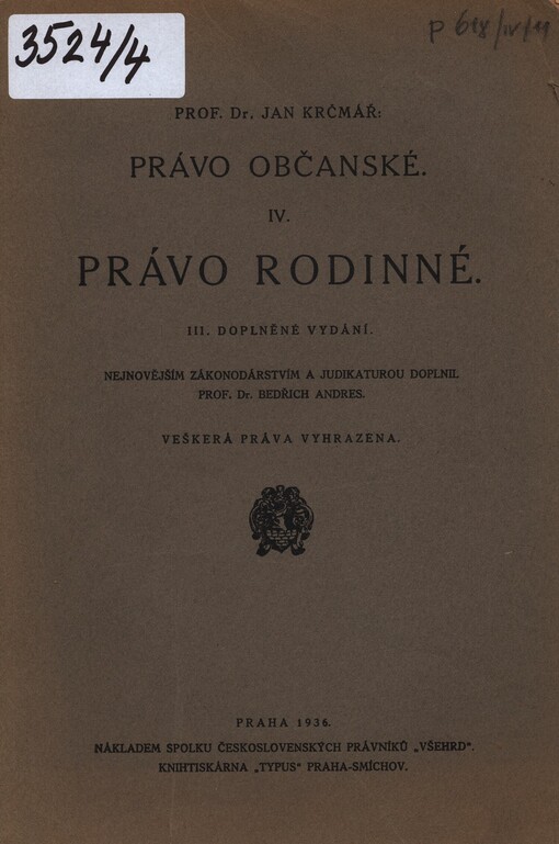 Právo občanské. IV. Právo rodinné