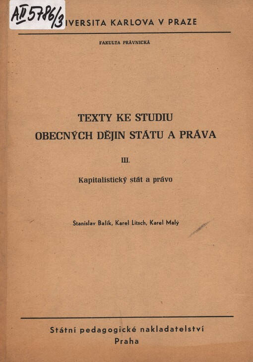 Texty ke studiu obecných dějin státu a práva. III. Kapitalistický stát a právo