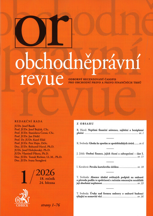 Obchodněprávní revue : odborný recenzovaný časopis pro obchodní právo a právo finančních trhů