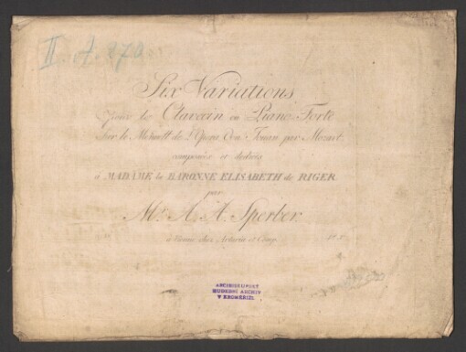 Six Variations: pour le Clavecin ou Piano-Forte : Sur le Menuett de L'Opera don Jouan par Mozart