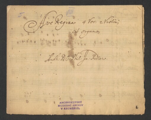 Ave Regina: 4 Voc[es], 2 Violini cum Organo