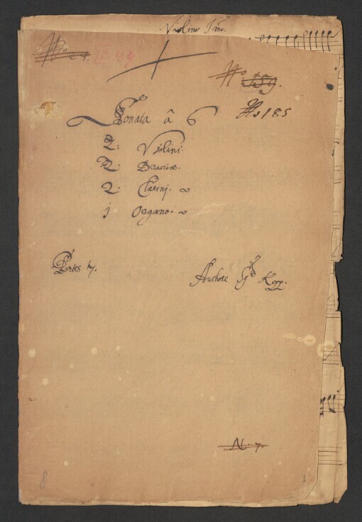 Sonata a 6: 2 Violini, 2 Bracciae, 2 Clarini, 1 Organo, Partes 7