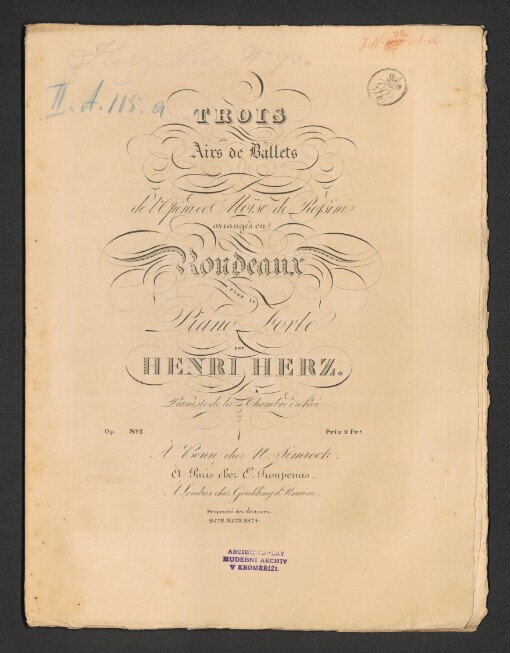 Trois Airs de Ballets. De l'Opéra Moise Rossini arrangés en Kondear: Pour le Piano-Forte