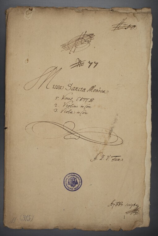 Missa Sanctae Monicae: 5 Voces C.A.T.B., 2 Violini in Con[certo], 3. Violae in Con[certo]