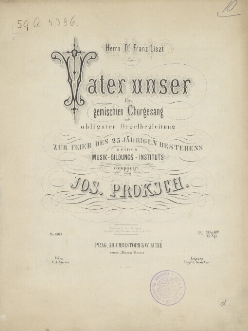 Vater unser: für gemischten Chorgesang mit obligater Orgelbegleitung : zur Feier des 25 Jährigen Bestehens seines Musik-Bildungs-Instituts