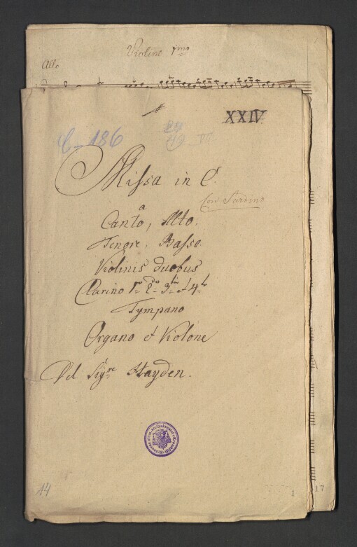 Messa in C: Canto. Alto, Tenore, Basso, 2 Violinis, 4 Clarino, Tympano, Organo et Violone