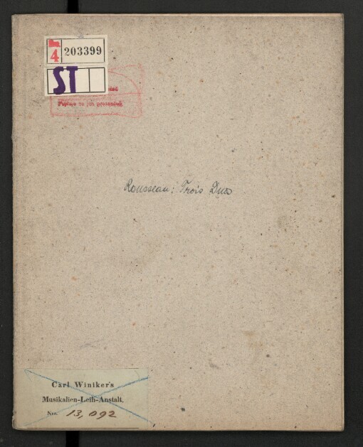 Trois Duo concertans pour deux violoncelles, Opera 3me et Per. livre de duo: P[remi]er livre de duo : dédiés A Louis Duport