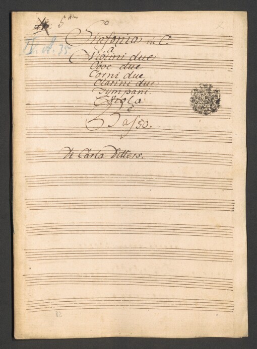 Sinfonia in C: 2 Violini, 2 Oboe, 2 Corni in C, 2 Clarini in C, Tympani, Viola e Basso