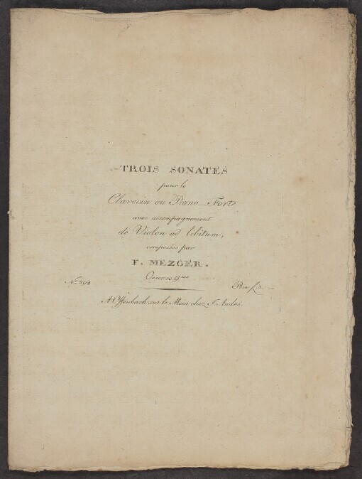 Trois Sonates, Oeuvre 9me: pour le Clavecin ou Forte-Piano avec accompagnement de Violon ad libitum : dediées aux jeunes Eleves