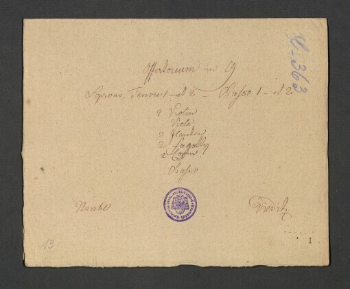 Offertorium in G: Soprano, 2 Tenore, 2 Basso, 2 Violino, Viola, 2 Flauta, 2 Fagotty, 2 Cornu, Basso