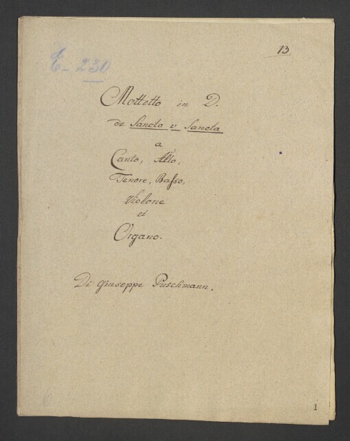 Mottetto in D de Sancto v Sancta: Canto, Alto, Tenore, Basso, Violone et Organo