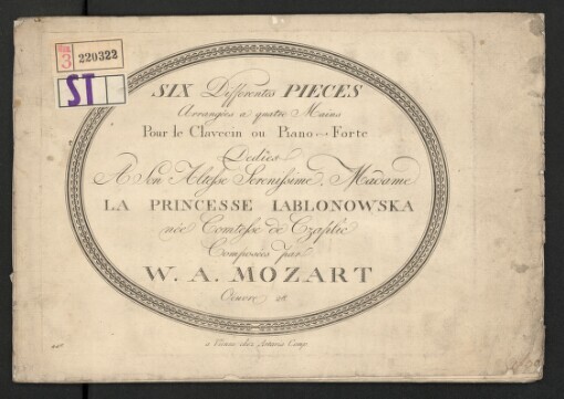 Six Differentes Pieces, Oeuvre 28: Arrangées a quatre Mains : Pour le Clavecin ou Piano-Forte : Dedies A Son Altesse Serenissime, Madame la Princesse Iablonowska née Comtesse de Czaplic