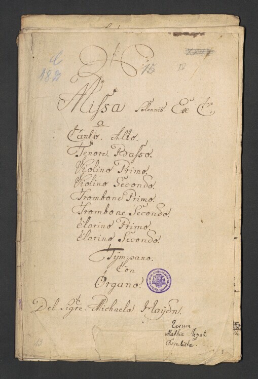 Missa Solennis ex C: Canto, Alto, Tenore, Basso, 2 Violino, 2 Trombone, 2 Clarino, Tympano con Organo