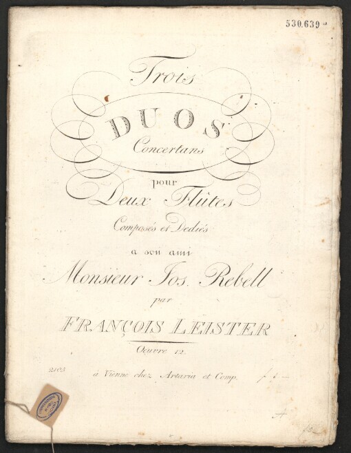 Trois Duos Concertans pour Deux Flutes, Oeuvre 12: dediés a son ami Monsieur Jos. Rebell