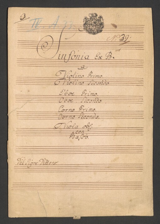 Sinfonia ex B: 2 Violino, 2 Oboe, 2 Corno in B, Viola d'alto oblig, Basso