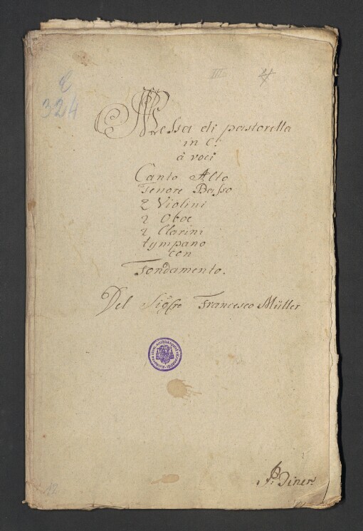 Messa di pastorela in C: Canto, Alto, Tenore, Basso, 2 Violini, 2 Oboe, 2 Clarino, Tympano con Fondamennto