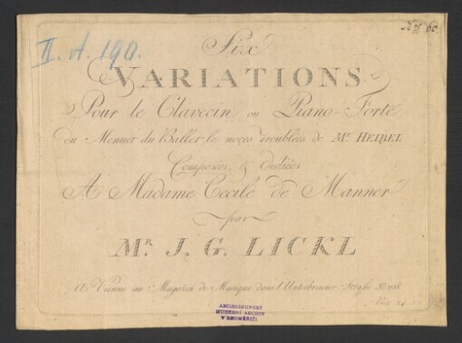 Six Variations, du Menuet du Ballet le noçes troublées de Mr. Heibel: pour le Clavecin ou Piano Forte