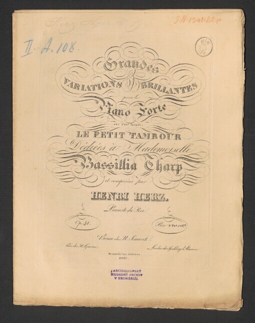 Grandes Variations Brillantes: Dédiés à Mademoiselle Bassilha Charp: Pour le Piano-Forte