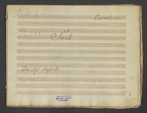 Saul. Overture: Flauti, Oboe, Clarineti, Fagoti, 2 Corni, Trombe, Violini, Viole, Violoncello, Basso