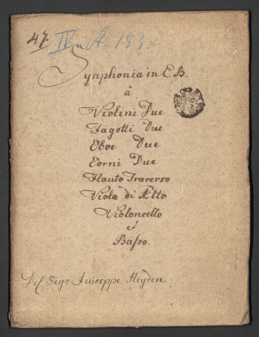 Synphonia in Eb: 2 Violini, 2 Fagotti, 2 Oboe, 2 Corni, Flauto Traverso, Viola di Alto, Violoncello, Basso