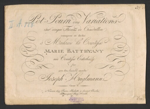 Pot Pourri des Variations: Dedíè à Madame la Comtesse Marie Batthyany née Comtesse Esterhazy