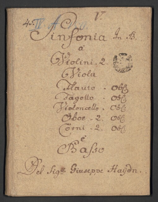 Sinfonia in B: 2 Violini, Viola, Flauto oblig., Fagotto oblig., Violoncello oblig., 2 Oboe oblig., 2 Corni in B oblig., Basso