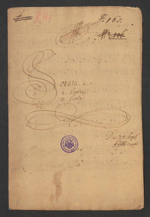 Sonata a 5: 2 Violini, 3 Violae : A[nn]o 1666 Die 24. Aug[usti]
