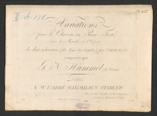 Variations: Dediés A.M. Abbé Maximilien Stadler: Pour le Clavecin ou Piano-Forte