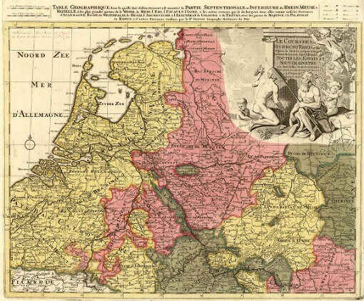 Le Cours de la Riviere du Rhein: depuis sa Source jusques a son Emboucheure ou sont distingues Toutés les Estats et Souverainetés qui sont dessus et aux enuirons