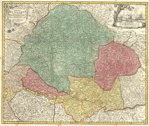 Regni Hungariae: Tabula Generalis ex Archetypo Mülleriano S.C.M. Capit et Ing. desumta, et in hanc formam contracta Viis Veredariis aucta, Novissimaq; Pacis Passarovicensis Confiniis illustrata