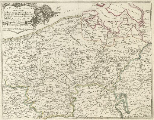 Le Comte de Flandre ou se trouvent les Environs de Donquerque, Nieuport, Ostende, Bruges, Gand, Ouden, Arde, Tournay, Lille, Yppes, et Courtray