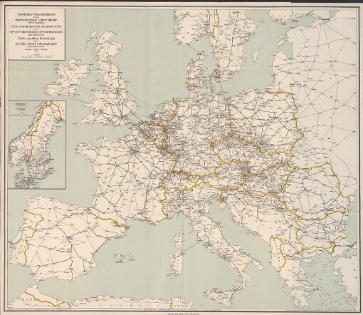 Eisenbahn-Übersichtskarte für den internationalen Gütterverkehr: Geöffnete Grenzbahnhöfe = Carte synoptique des chemins de fer pour le service international de marchandises : Gares frontières ouvertes = Carta sinottica ferroviaria per il servizio merci internazionale : Stazioni di confine aperte