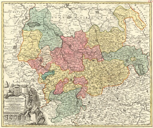 Ducatus Brunsuicensis: in ejusdem tres Principatus Calenbergicum scilicet & Grubenhagensen [sub Electore Br: Lun. Hannoveriano] et in Guelpherbitanum [sub Duce Br: Lun: Guelpherbitano] distincte divisi, nec non Episcopatus Hildesiensis, Principatus Halberstadiensis et Comitatuum Schawenburg Hohenstein, Rheinstein, Blankenberg, Stolberg et Wernigerodae accurata Tabula edita opera et Sumtibus