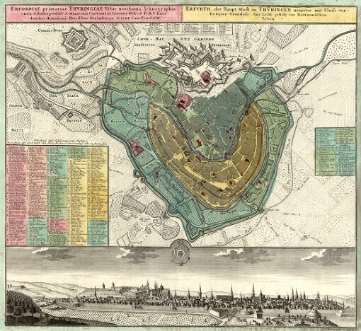 Erfordiae primariae Thvringiae Vrbis novissima Ichnographia: Erfvrth der Haupt Stadt in Thvringen neuester mit Fleiss verfertigter Grundriss