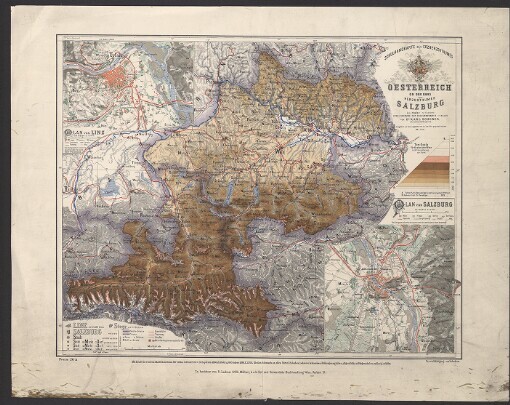 Schulhandkarte des Erzherzogthumes Oesterreich Ob Der Enns und des Herzogthumes Salzburg: im Maße 1:750 000. Verkleinerung der Schulwandkarte 1:150 000