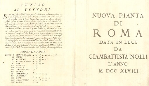 Nuova Pianta Di Roma. 1-36. Alla Santita' Di Nostro Signore Papa Benedetto XIV La Nuova Topografia Di Roma Ossequiosamente Offerisce E Dedicata L'Umilissimo Servo Giambattista Nolli Comasco